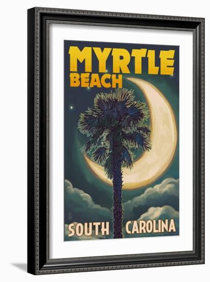 Myrtle Beach, South Carolina - Palmetto Moon and Palm-Lantern Press-Framed Art Print