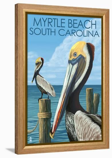 Myrtle Beach, South Carolina - Pelicans-Lantern Press-Framed Stretched Canvas