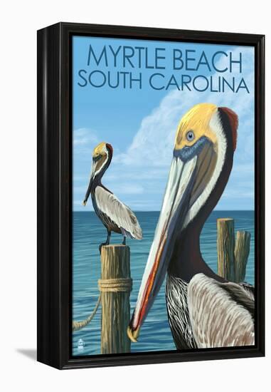 Myrtle Beach, South Carolina - Pelicans-Lantern Press-Framed Stretched Canvas