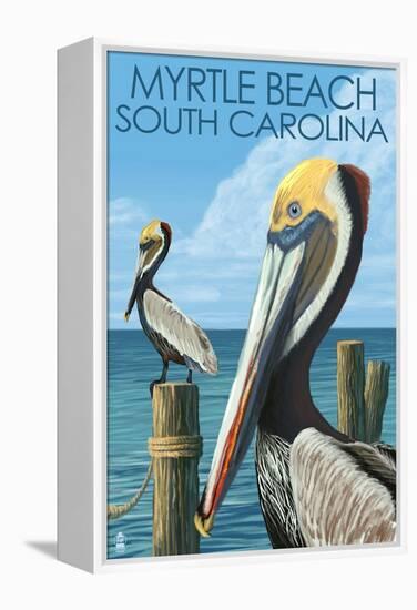 Myrtle Beach, South Carolina - Pelicans-Lantern Press-Framed Stretched Canvas