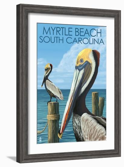 Myrtle Beach, South Carolina - Pelicans-Lantern Press-Framed Art Print
