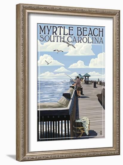 Myrtle Beach, South Carolina - Pier Scene-Lantern Press-Framed Art Print