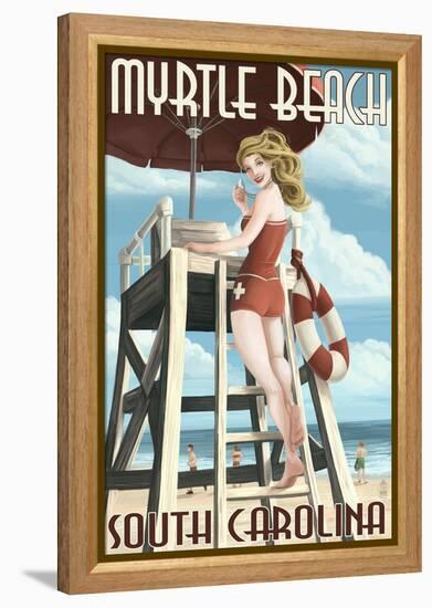 Myrtle Beach, South Carolina - Pinup Girl Lifeguard-Lantern Press-Framed Stretched Canvas