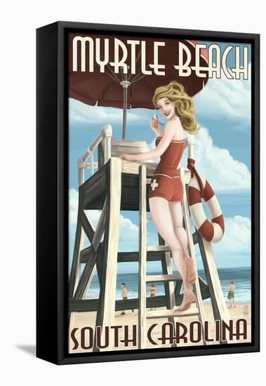 Myrtle Beach, South Carolina - Pinup Girl Lifeguard-Lantern Press-Framed Stretched Canvas