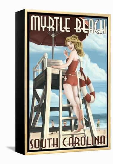 Myrtle Beach, South Carolina - Pinup Girl Lifeguard-Lantern Press-Framed Stretched Canvas