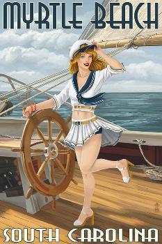 Myrtle Beach, South Carolina - Pinup Girl Sailor' Art Print - Lantern Press  | Art.com