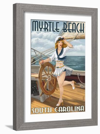 Myrtle Beach, South Carolina - Pinup Girl Sailor-Lantern Press-Framed Art Print