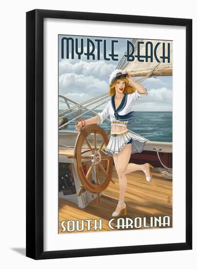 Myrtle Beach, South Carolina - Pinup Girl Sailor-Lantern Press-Framed Art Print