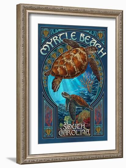 Myrtle Beach, South Carolina - Sea Turtle Art Nouveau-Lantern Press-Framed Art Print