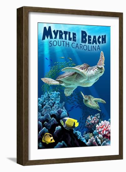 Myrtle Beach, South Carolina - Sea Turtles Swimming-Lantern Press-Framed Premium Giclee Print