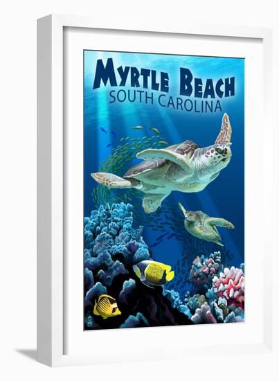 Myrtle Beach, South Carolina - Sea Turtles Swimming-Lantern Press-Framed Premium Giclee Print