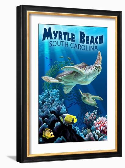 Myrtle Beach, South Carolina - Sea Turtles Swimming-Lantern Press-Framed Premium Giclee Print