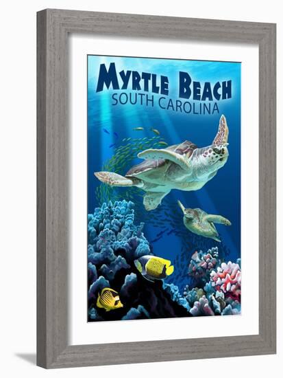 Myrtle Beach, South Carolina - Sea Turtles Swimming-Lantern Press-Framed Art Print