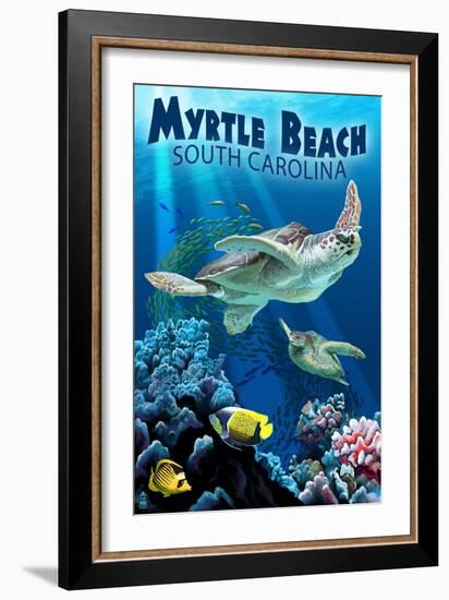 Myrtle Beach, South Carolina - Sea Turtles Swimming-Lantern Press-Framed Art Print