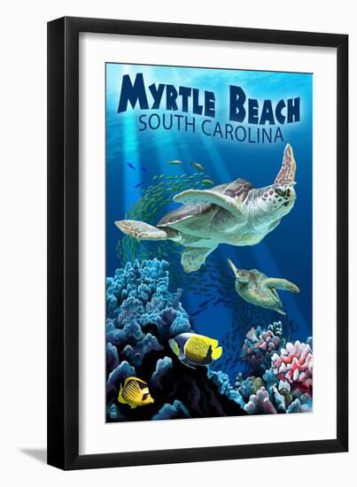 Myrtle Beach, South Carolina - Sea Turtles Swimming-Lantern Press-Framed Art Print