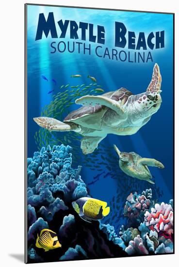 Myrtle Beach, South Carolina - Sea Turtles Swimming-Lantern Press-Mounted Art Print