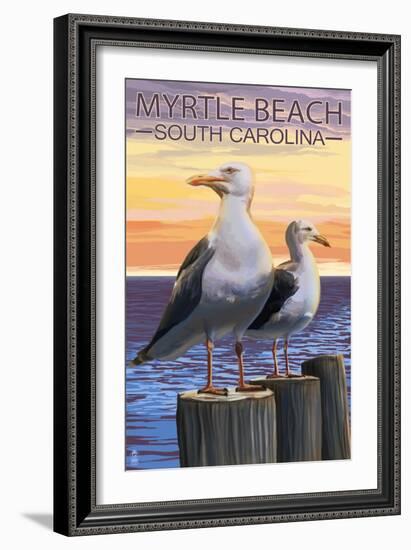 Myrtle Beach, South Carolina - Seagulls-Lantern Press-Framed Art Print