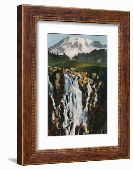 'Myrtle Falls and Mount Rainier', c1916-Asahel Curtis-Framed Photographic Print