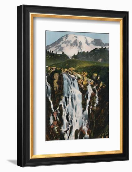 'Myrtle Falls and Mount Rainier', c1916-Asahel Curtis-Framed Photographic Print