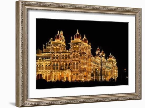 Mysore Palace in India Illuminated at Night-flocu-Framed Photographic Print