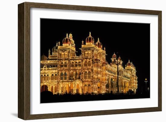 Mysore Palace in India Illuminated at Night-flocu-Framed Photographic Print
