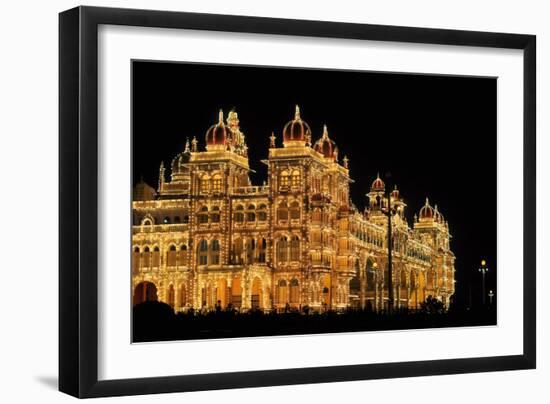 Mysore Palace in India Illuminated at Night-flocu-Framed Photographic Print