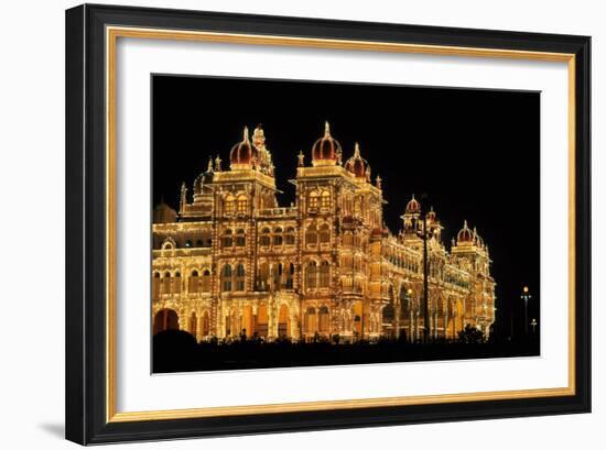 Mysore Palace in India Illuminated at Night-flocu-Framed Photographic Print