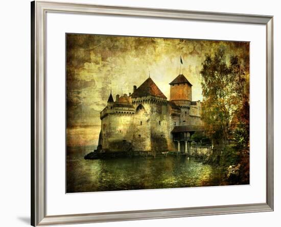 Mysterious Castle On The Lake - Artwork In Painting Style-Maugli-l-Framed Art Print