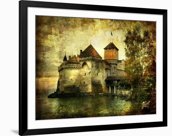 Mysterious Castle On The Lake - Artwork In Painting Style-Maugli-l-Framed Art Print