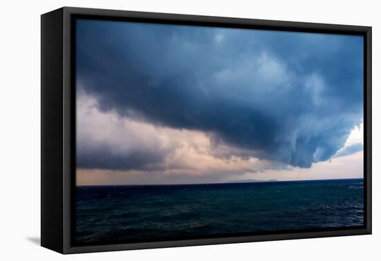 Mysterious Silhouette of Corfu Island over the Horizon with Navy Blue Sea Waves under the Dramatic-Artem Avetisyan-Framed Premier Image Canvas