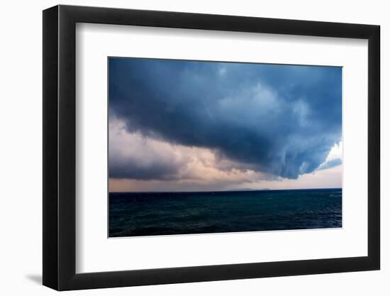 Mysterious Silhouette of Corfu Island over the Horizon with Navy Blue Sea Waves under the Dramatic-Artem Avetisyan-Framed Photographic Print