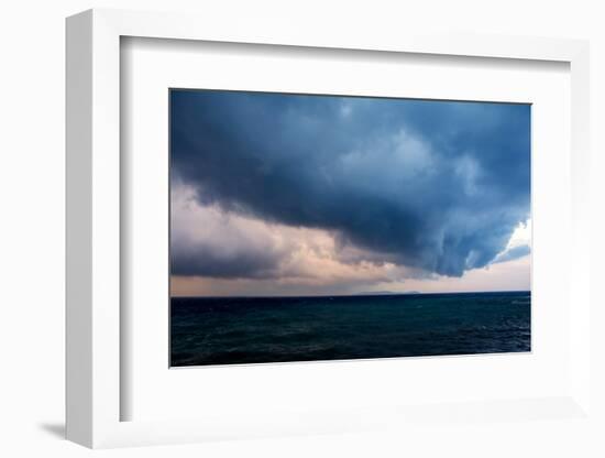 Mysterious Silhouette of Corfu Island over the Horizon with Navy Blue Sea Waves under the Dramatic-Artem Avetisyan-Framed Photographic Print