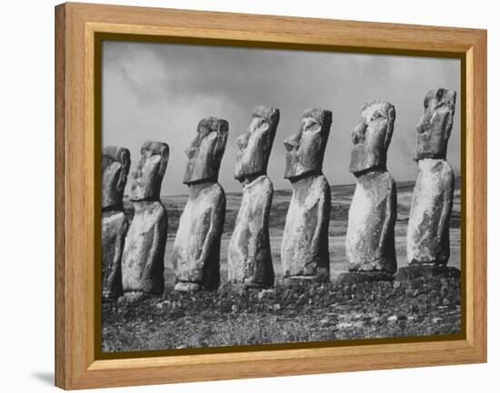 Mysterious Stone Statues on Easter Island-Carl Mydans-Framed Premier Image Canvas