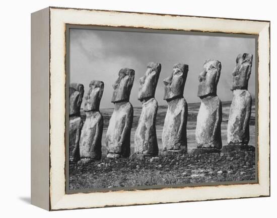 Mysterious Stone Statues on Easter Island-Carl Mydans-Framed Premier Image Canvas