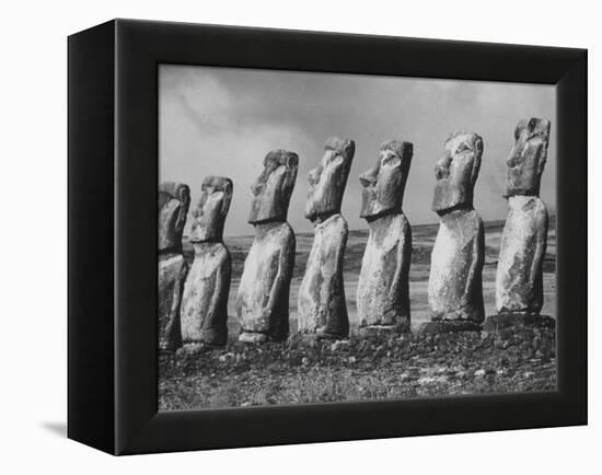 Mysterious Stone Statues on Easter Island-Carl Mydans-Framed Premier Image Canvas