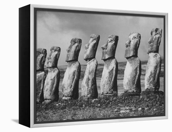 Mysterious Stone Statues on Easter Island-Carl Mydans-Framed Premier Image Canvas