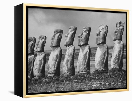 Mysterious Stone Statues on Easter Island-Carl Mydans-Framed Premier Image Canvas