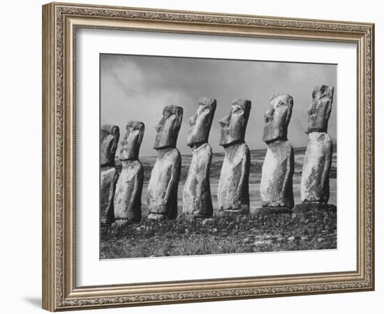 Mysterious Stone Statues on Easter Island-Carl Mydans-Framed Photographic Print