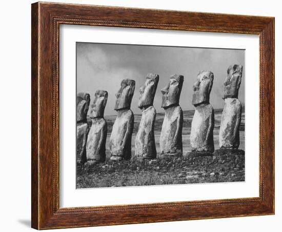 Mysterious Stone Statues on Easter Island-Carl Mydans-Framed Photographic Print