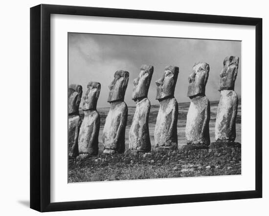 Mysterious Stone Statues on Easter Island-Carl Mydans-Framed Photographic Print