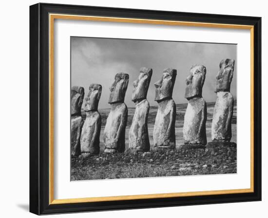 Mysterious Stone Statues on Easter Island-Carl Mydans-Framed Photographic Print