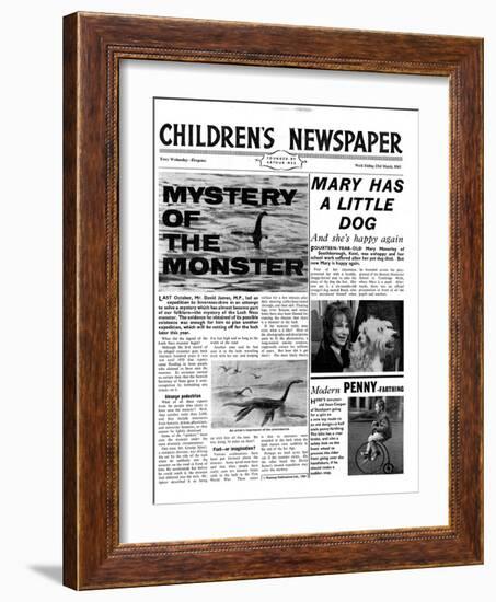 Mystery of the Monster, Front Page of 'The Children's Newspaper', March 1963-English School-Framed Giclee Print