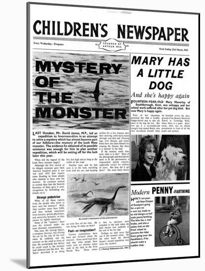 Mystery of the Monster, Front Page of 'The Children's Newspaper', March 1963-English School-Mounted Giclee Print