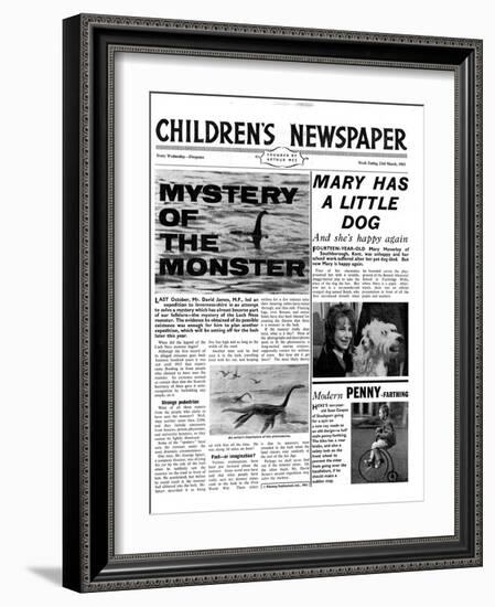 Mystery of the Monster, Front Page of 'The Children's Newspaper', March 1963-English School-Framed Giclee Print