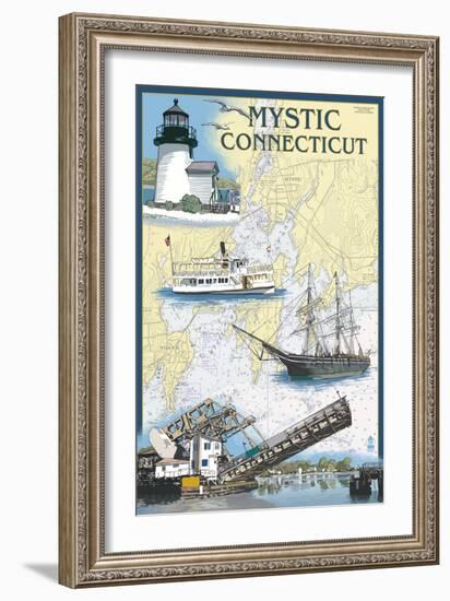 Mystic, Connecticut - Nautical Chart-Lantern Press-Framed Art Print