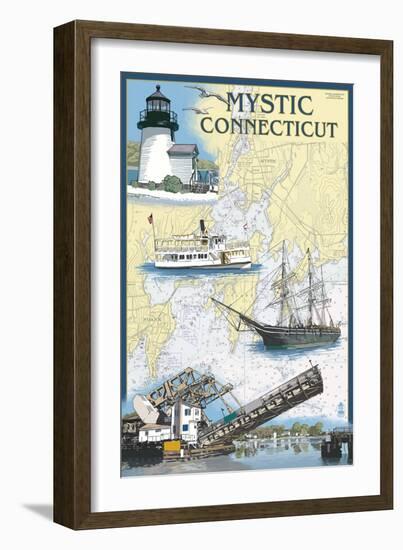 Mystic, Connecticut - Nautical Chart-Lantern Press-Framed Art Print