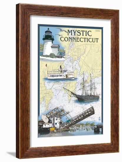 Mystic, Connecticut - Nautical Chart-Lantern Press-Framed Art Print