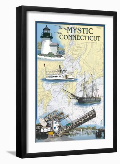 Mystic, Connecticut - Nautical Chart-Lantern Press-Framed Art Print