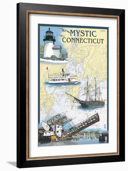 Mystic, Connecticut - Nautical Chart-Lantern Press-Framed Art Print