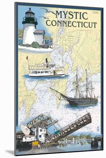 Mystic, Connecticut - Nautical Chart-Lantern Press-Mounted Art Print